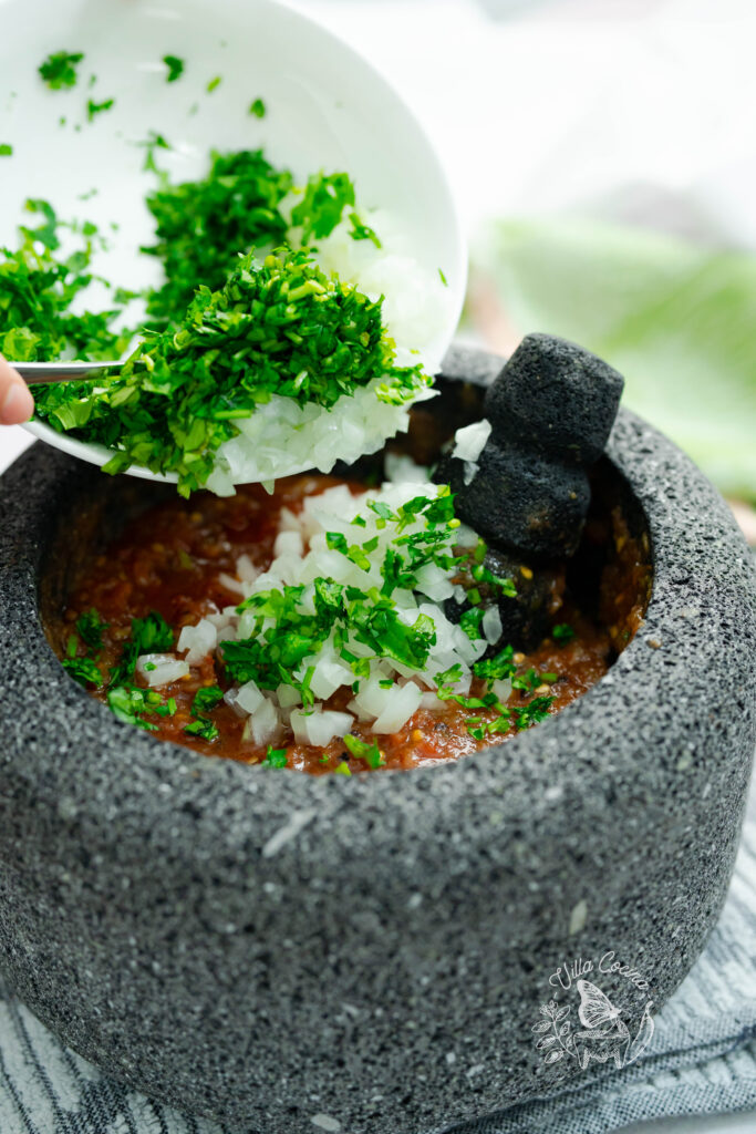 Authentic Mexican Red Salsa in a Molcajete
