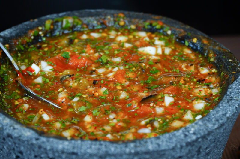 Mexican Salsa in a Molcajete