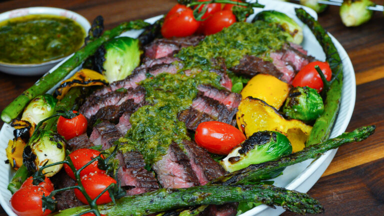 Grilled steak with chimichurri sauce