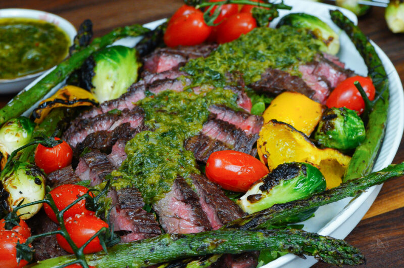 Grilled steak with chimichurri sauce 