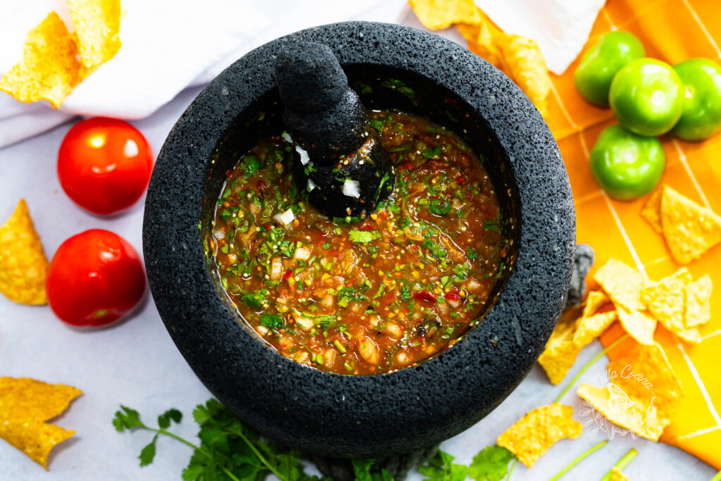 Mexican Salsa in a Molcajete