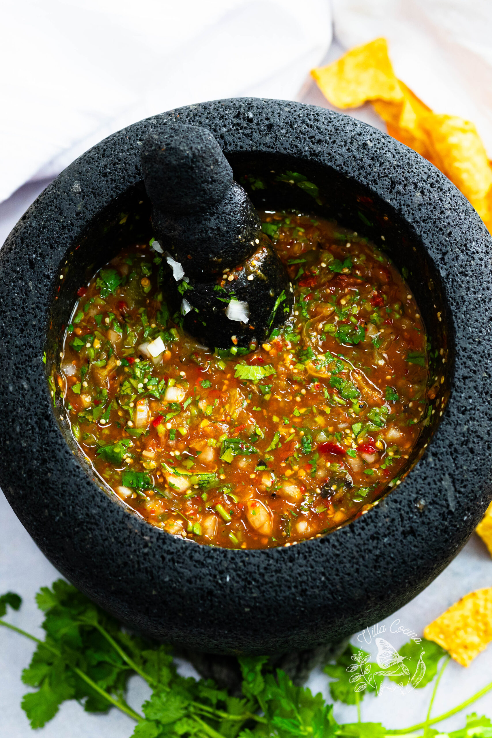 Mexican Salsa in a Molcajete