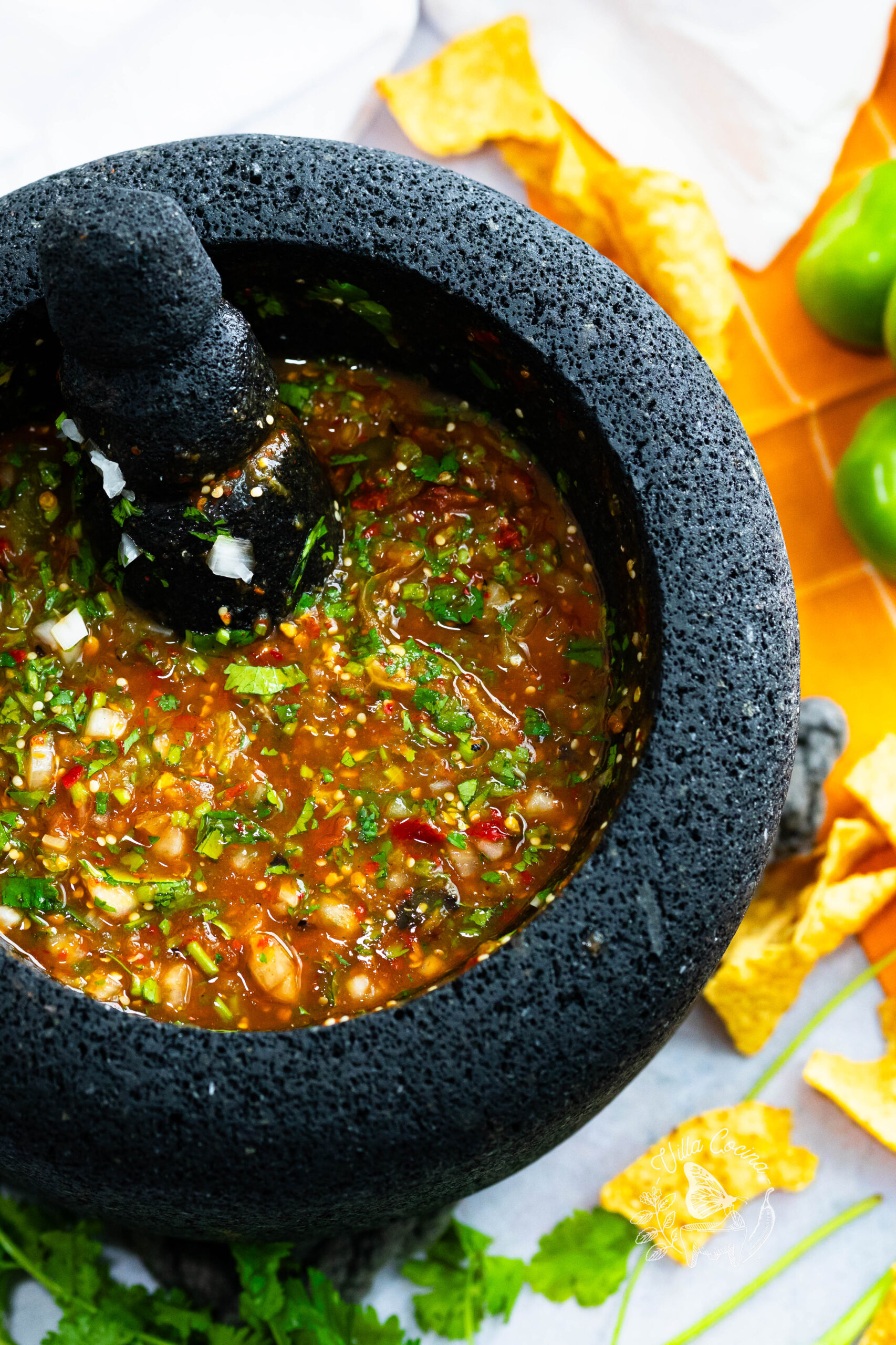 Mexican Salsa in a Molcajete