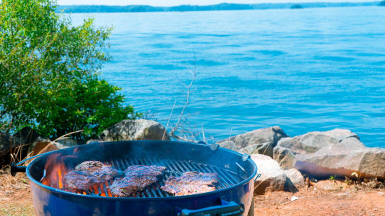 Picture Taken at the lake while grilling the meat.