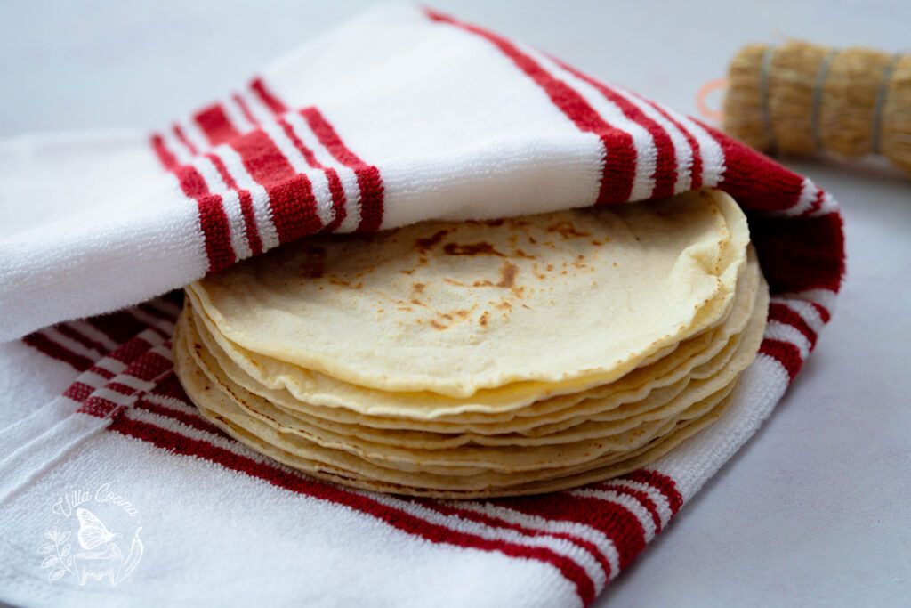 close up of a stack of corn tortillas