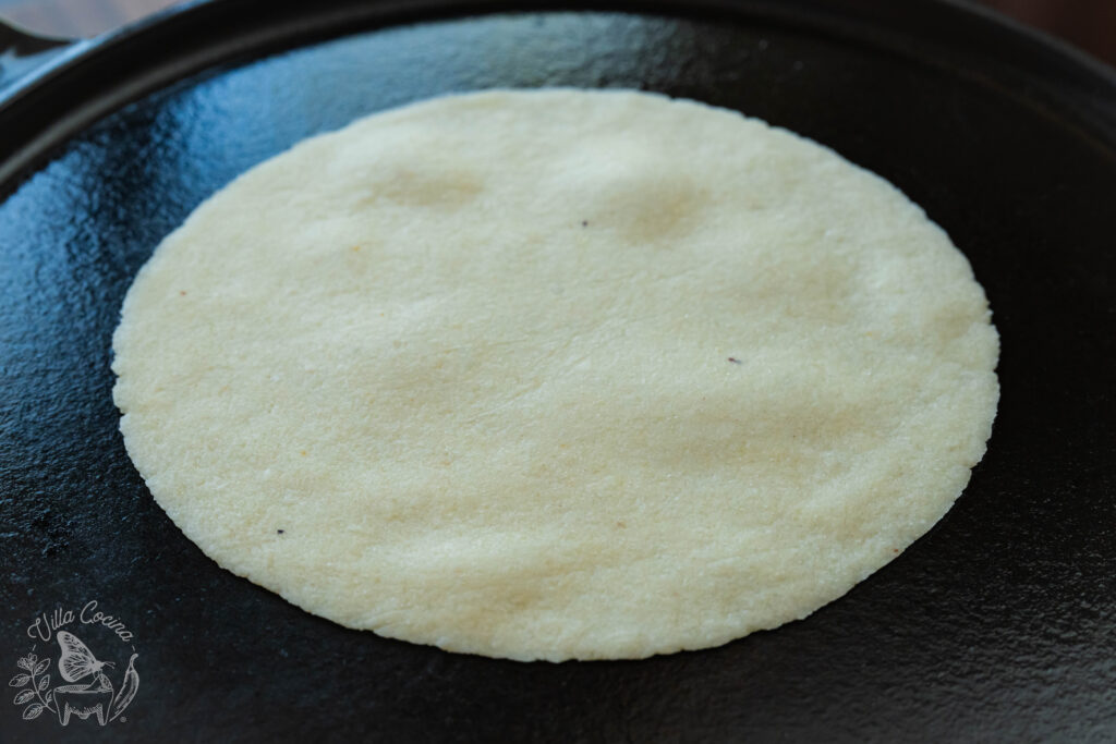 tortilla ready for first flip.