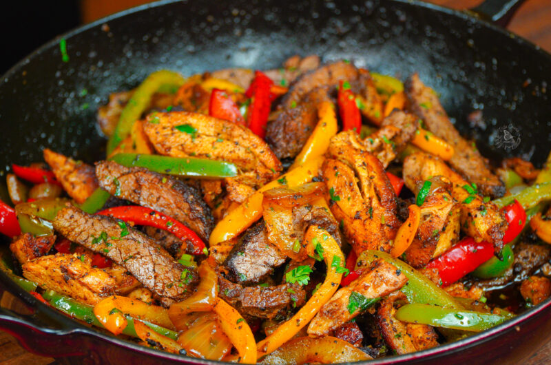 Chicken and steak fajitas