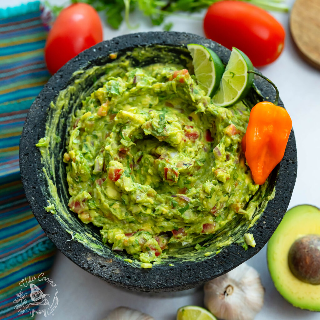 Display of Garlic Roasted Guacamole with habanero.