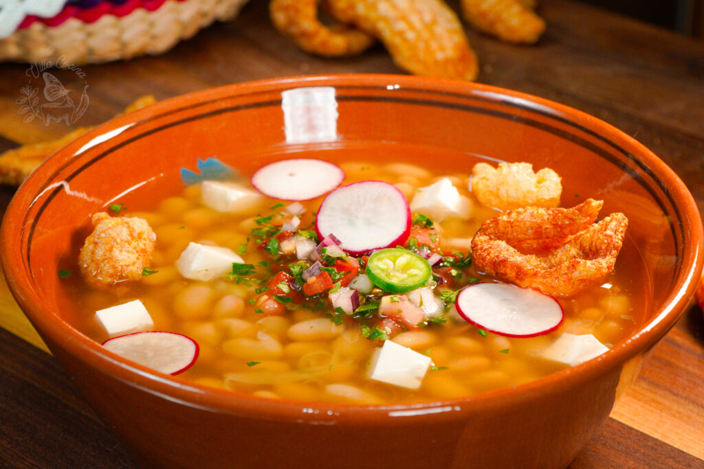 A bowl with frijoles de la olla (Mexican beans).