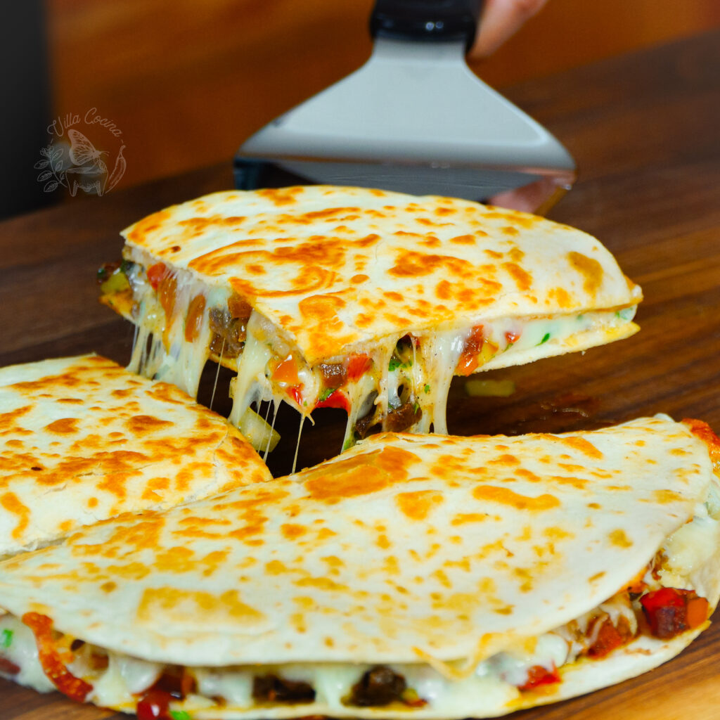 Chicken quesadillas with melted cheese