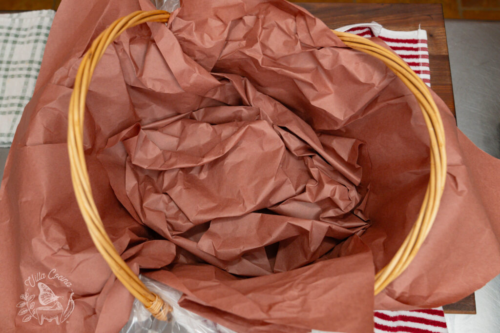 Basket covered with a layer of butcher paper.