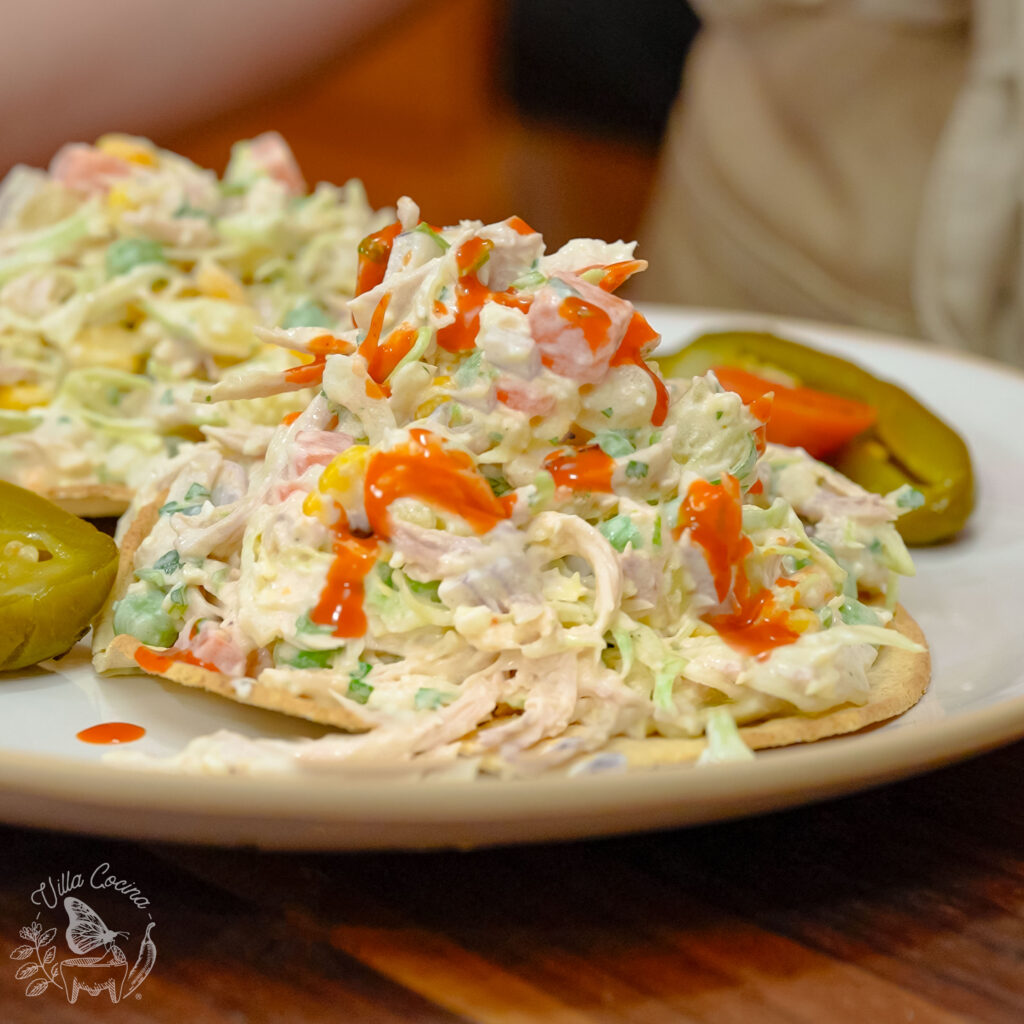 Chicken salad on a tostada