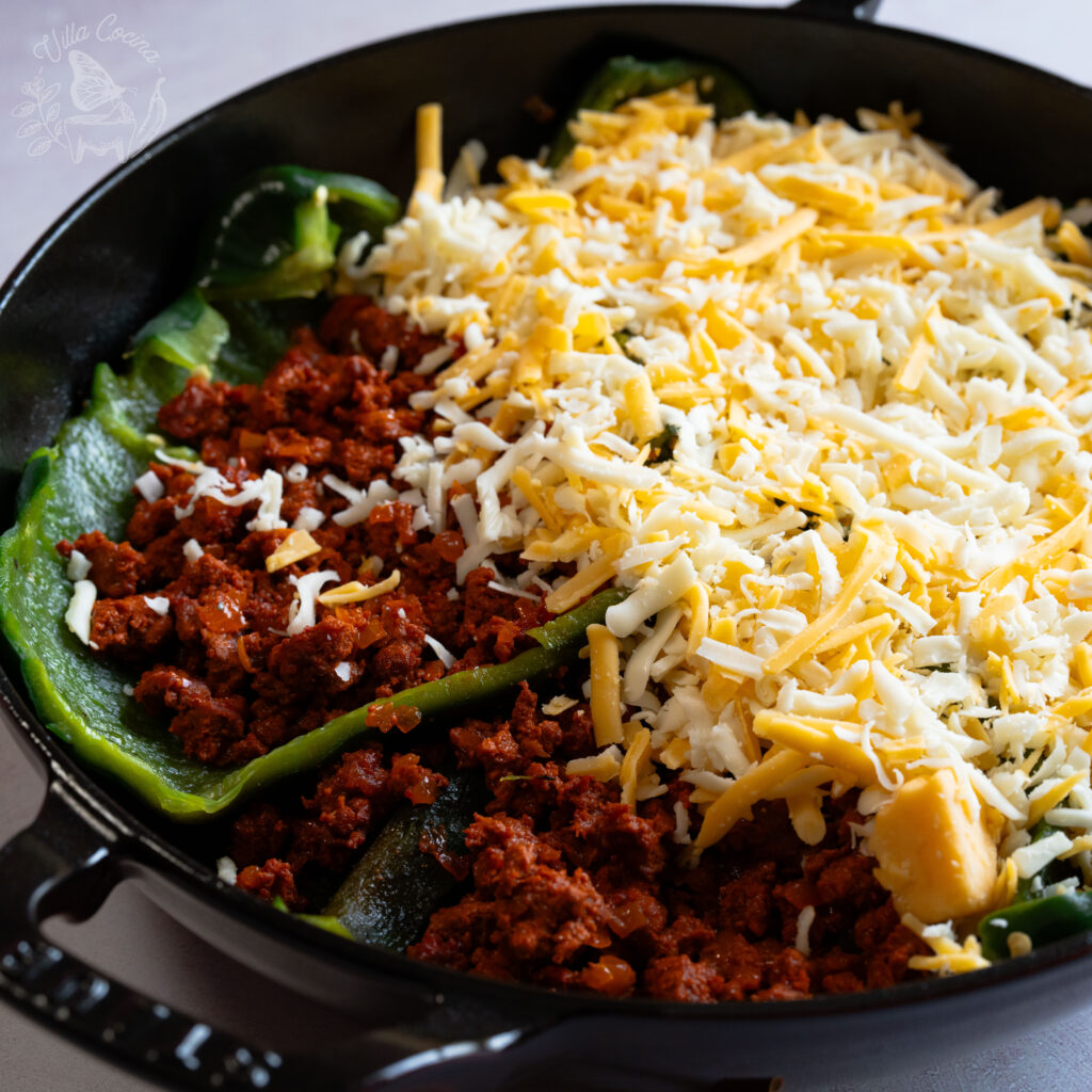 Illustration of layers in a Chile Relleno casserole recipe