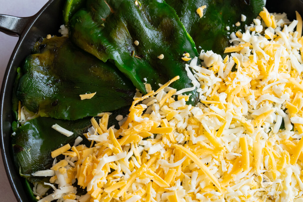 Cheddar and Oaxaca cheese along with poblano peppers