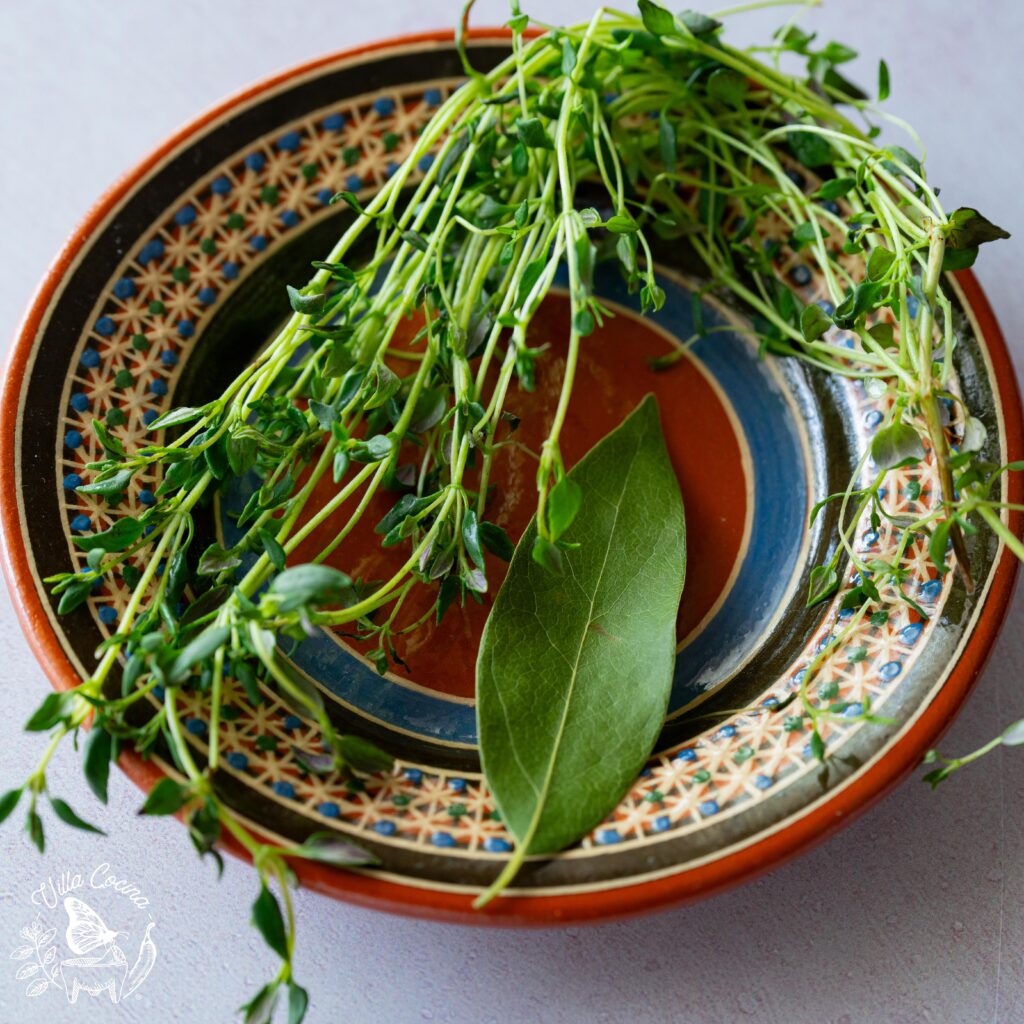 Aromatics such us fresh thyme and bay leaves