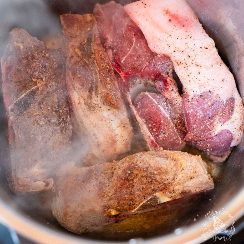 seared Pork ribs inside an instant pot.