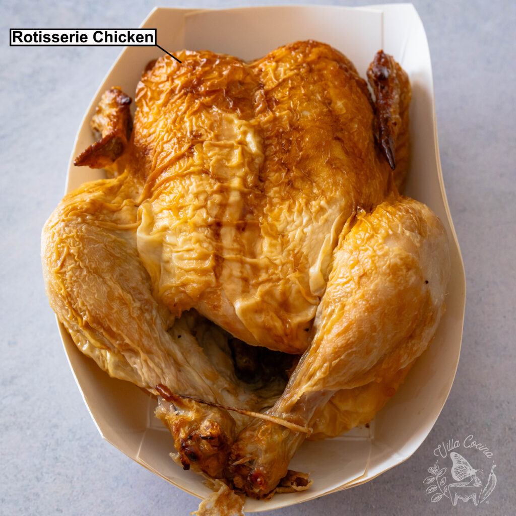 A rotisserie Chicken can be shredded for a fast and easy chicken salad  