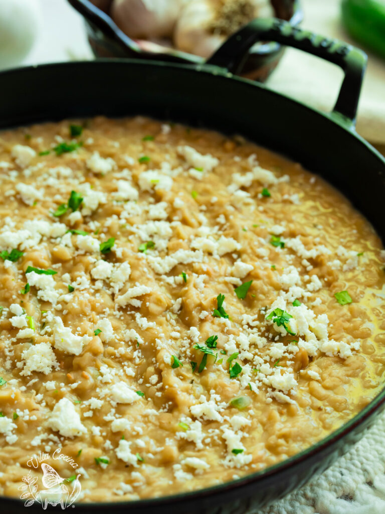 close up of refried beans