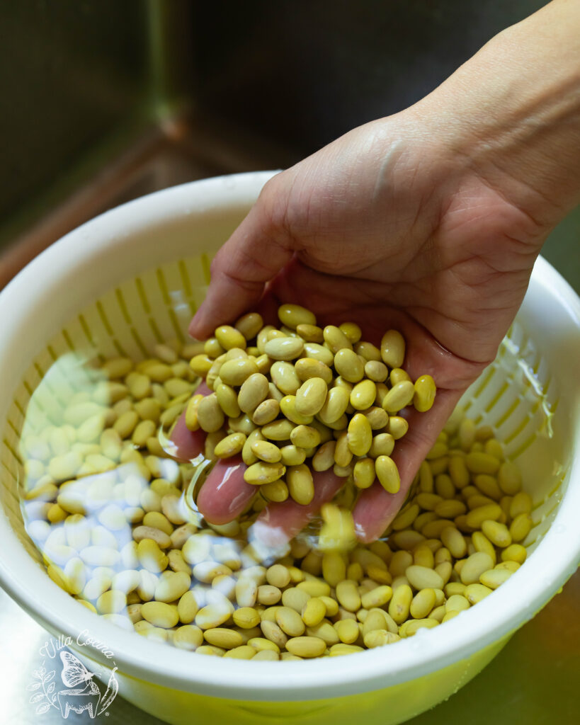 rinsing of beans prior to cooking.