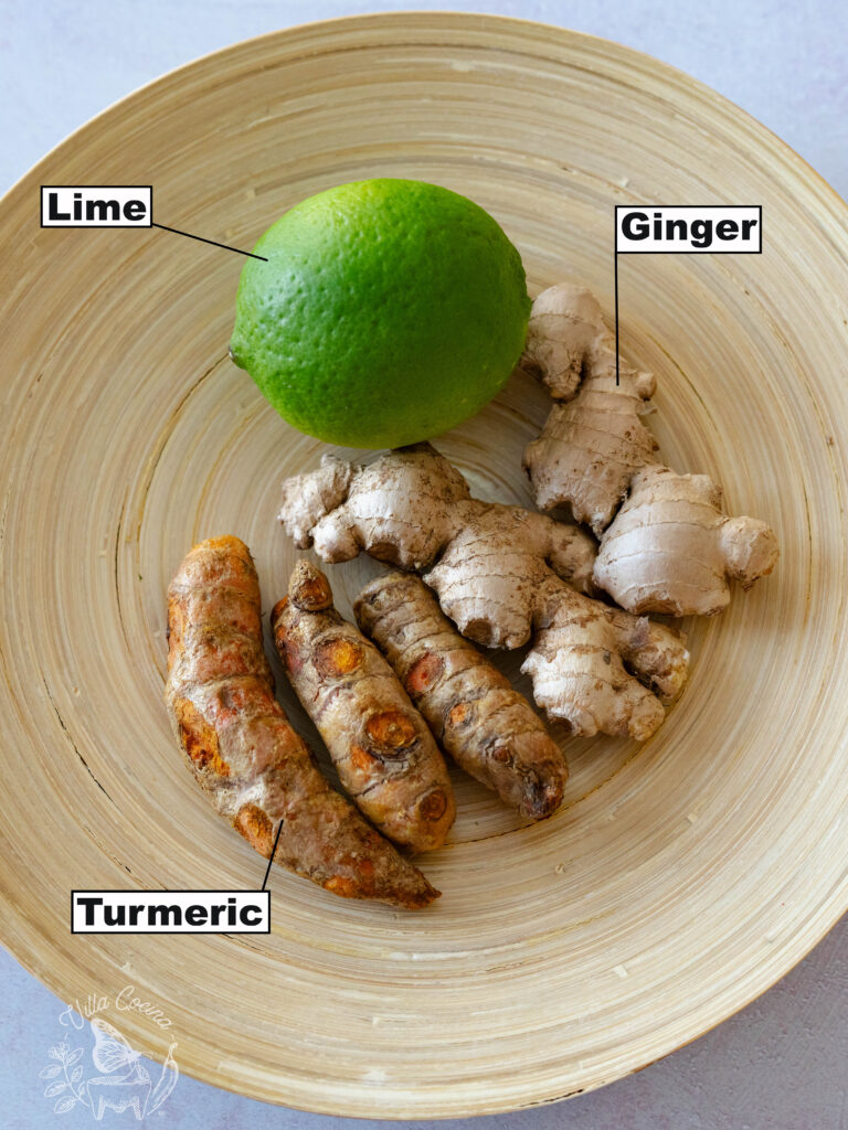 lime, turmetic, and ginger on display