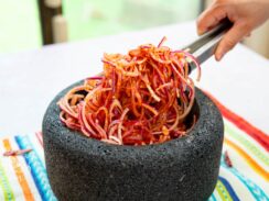 Red onions pickled in Salsa Macha