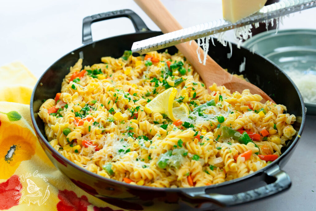 Pan-fried lemon garlic pasta