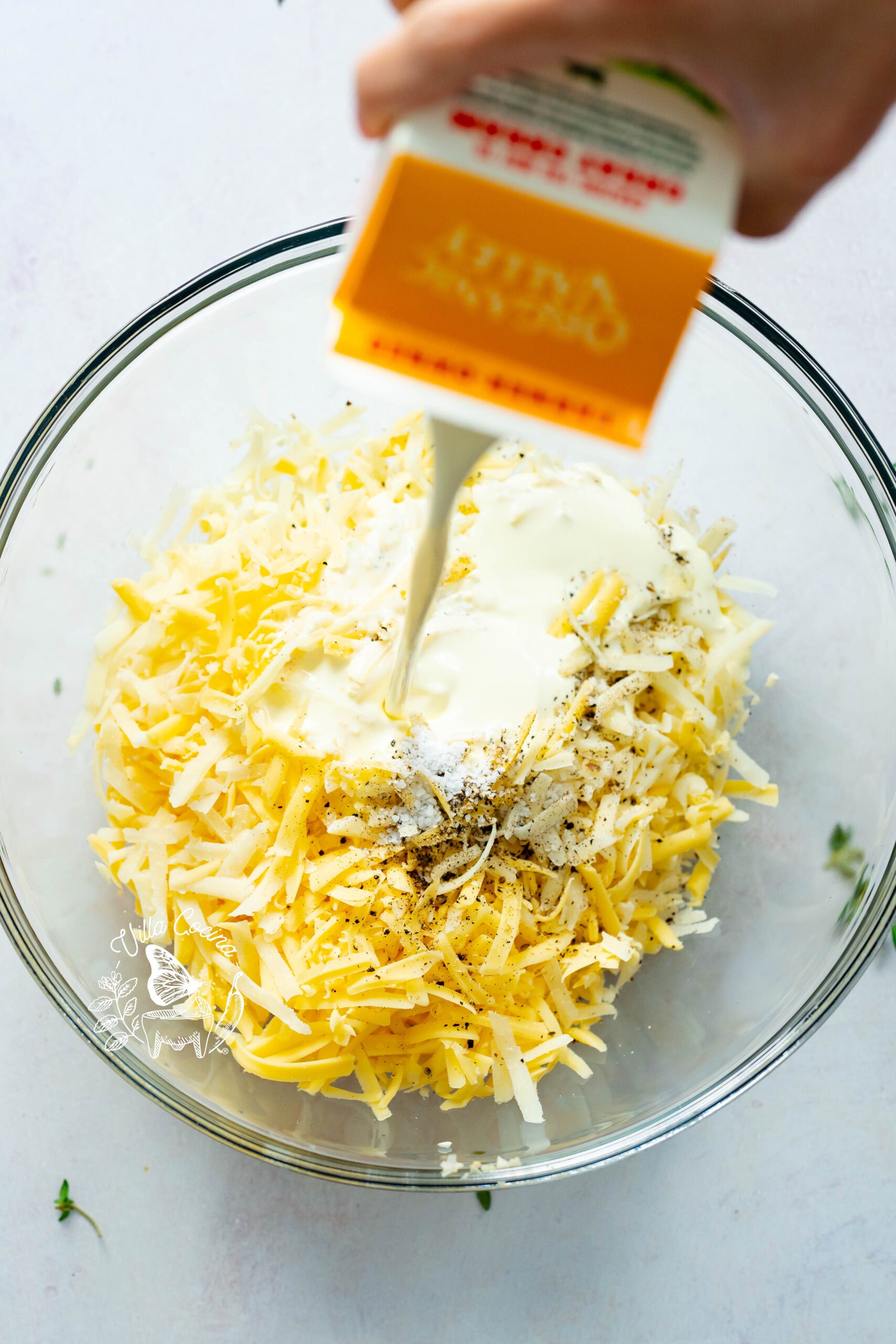 Combining the cream mixture ingredients in a medium bowl