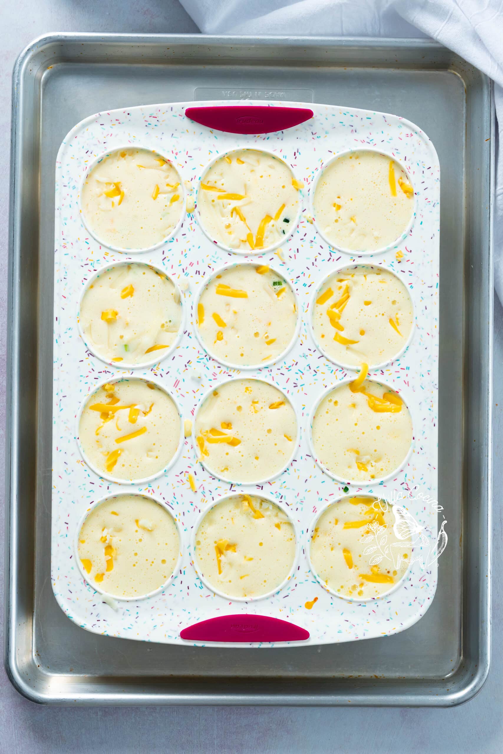 Egg batter added to mold