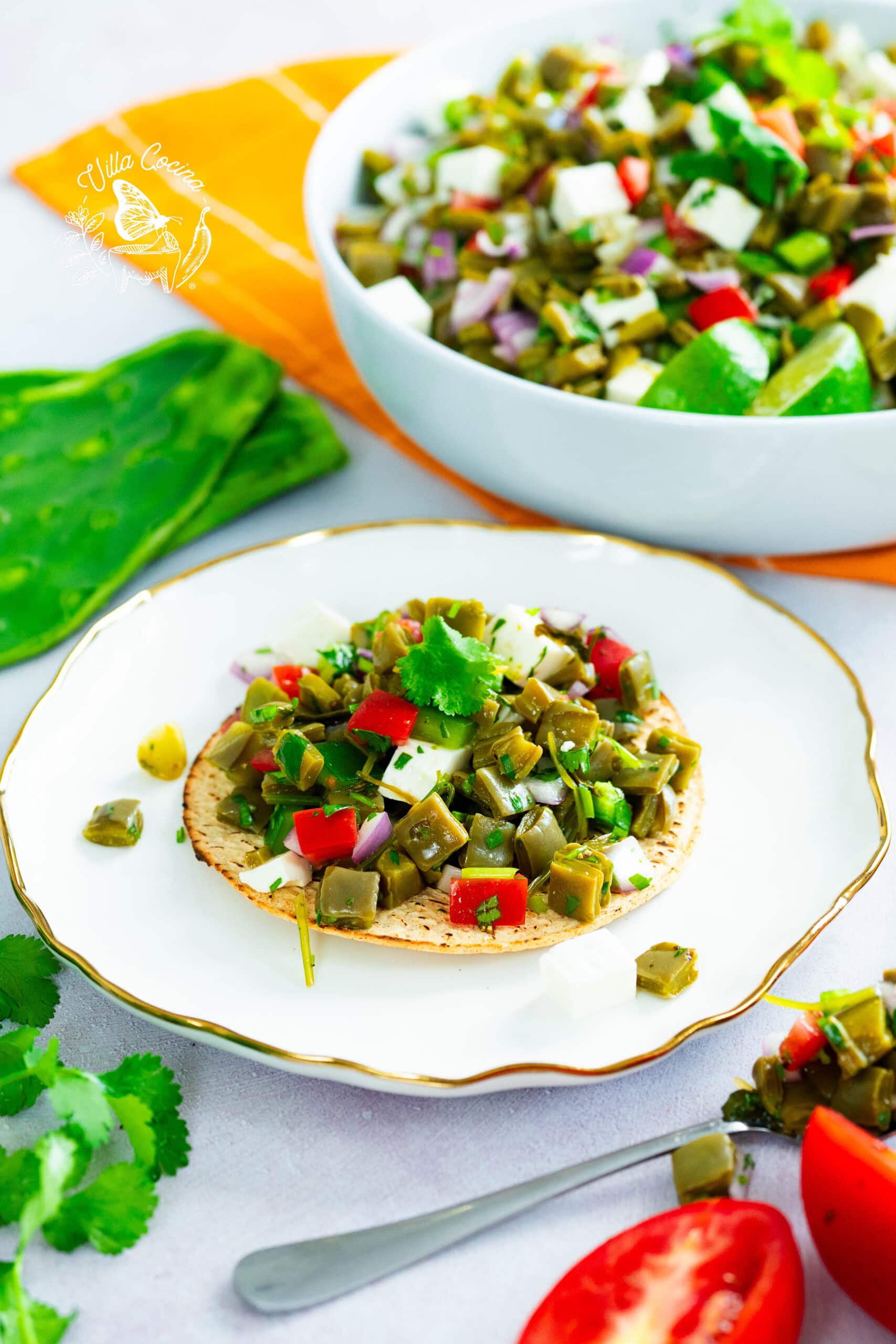 Ensalada de Nopales on a Tostada