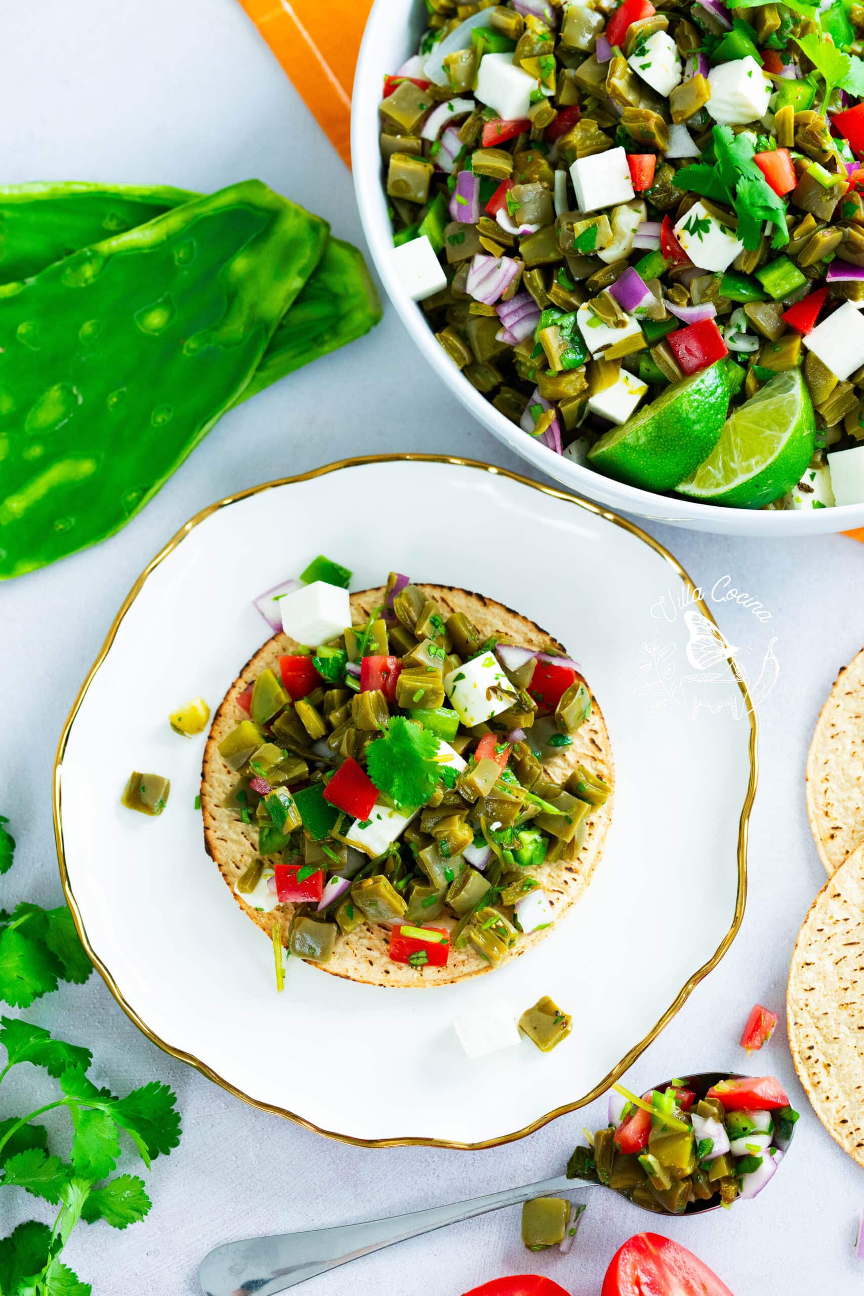 Ensalada de Nopales on a Tostada