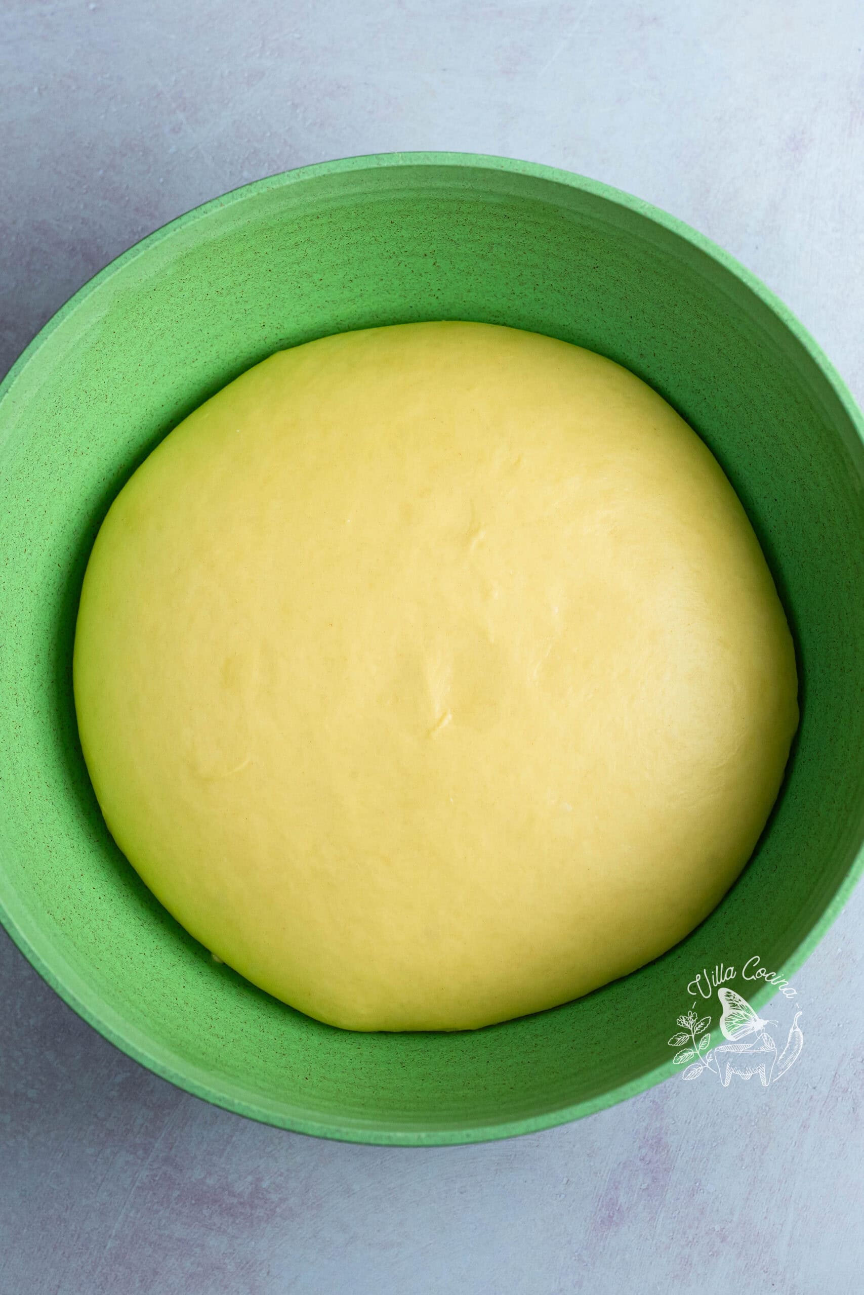 Concha dough doubled in size after the first rise.